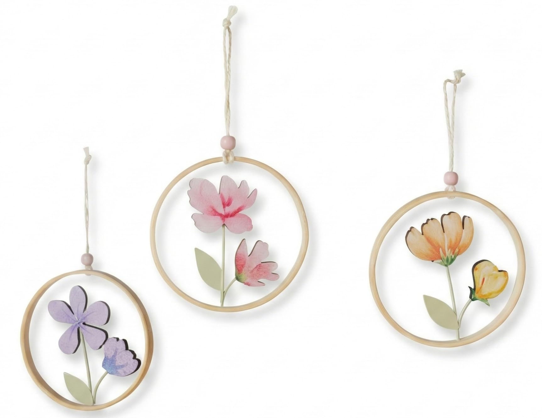 Frühlingsdeko zum Aufhängen – Blumen Hänger aus Holz, 3er Set | Fensterdeko & Osterdeko mit Blumenmotiven