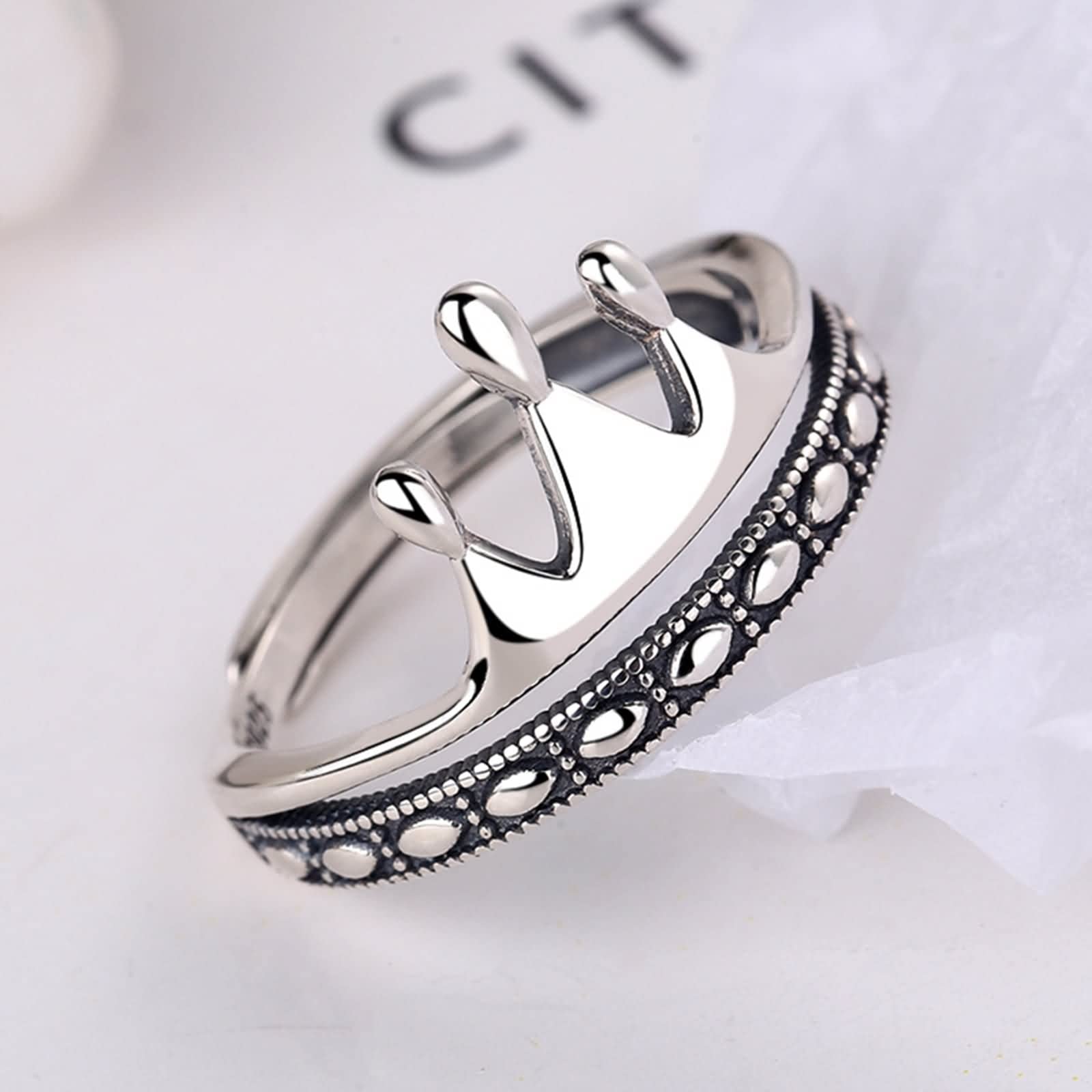 Anelli unici in argento sterling, anelli a corona per donna gioielli alla moda regolabili per lei, Adjustable, Nessuna pietra preziosa