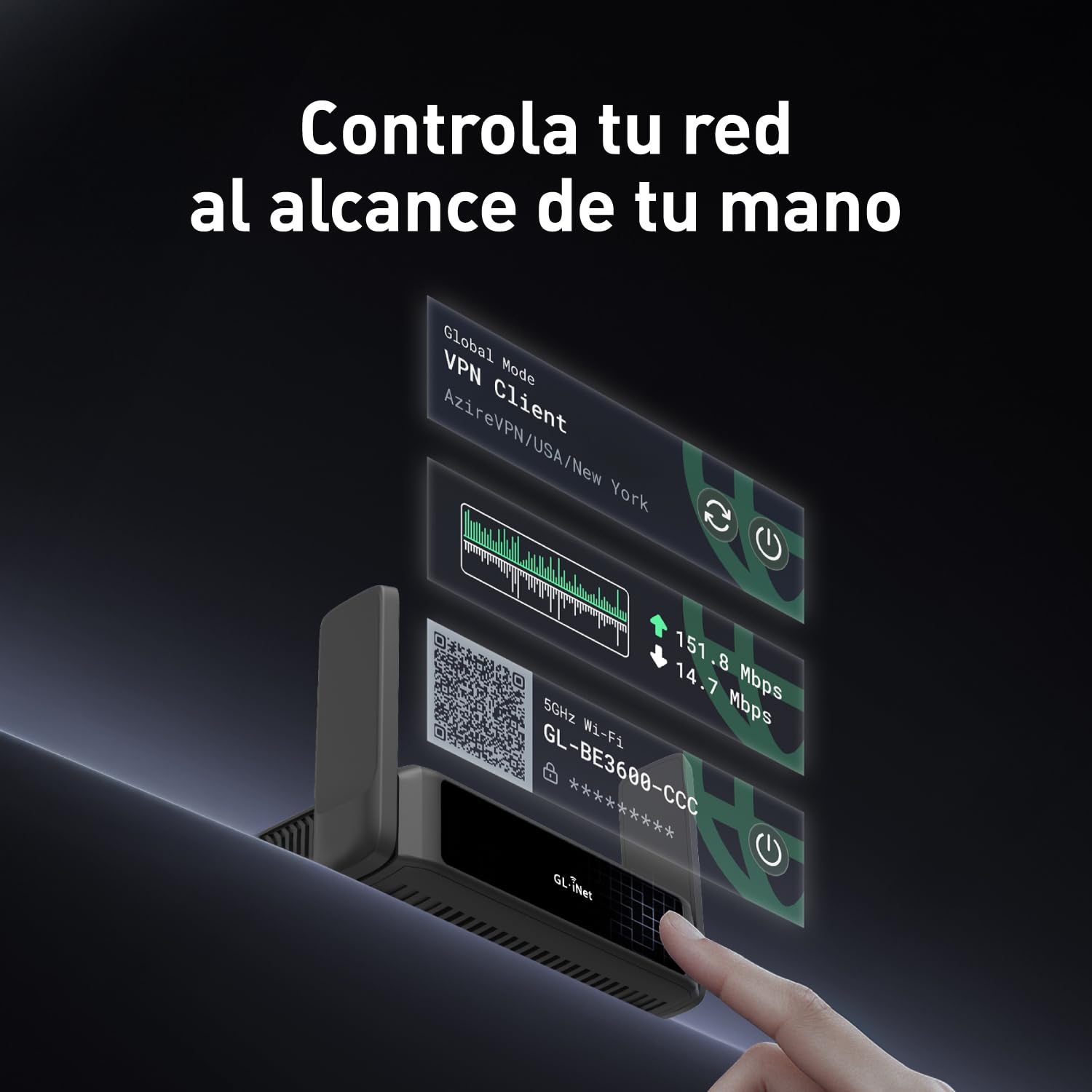 GL.iNet GL-BE3600 (Slate 7) Routers de Viaje Portátil, Gigabit Wi-Fi 7 Bolsillo de Doble banda, Compatible con OpenVPN y Wireguard para en Redes Públicas y Hoteles, Apta para Begocios/Crucero/RV/Avión
