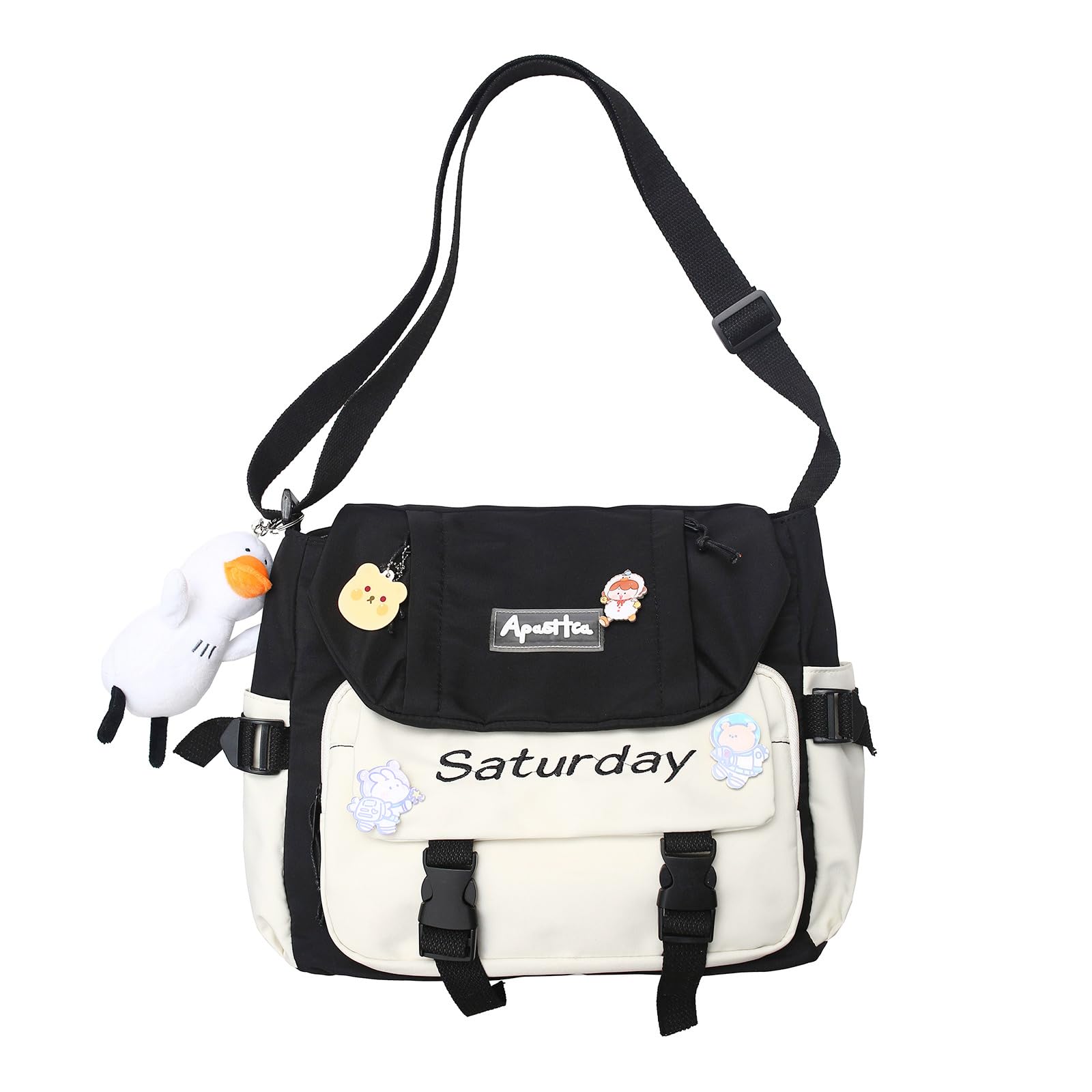 HuiYStar Niedliche Messenger Bag für Teenager-Mädchen Frauen,Kawaii Messenger Bags Geldbörsen Crossbody Shoulder Purse mit Pins und Gefüllten Anhänger Geschenk