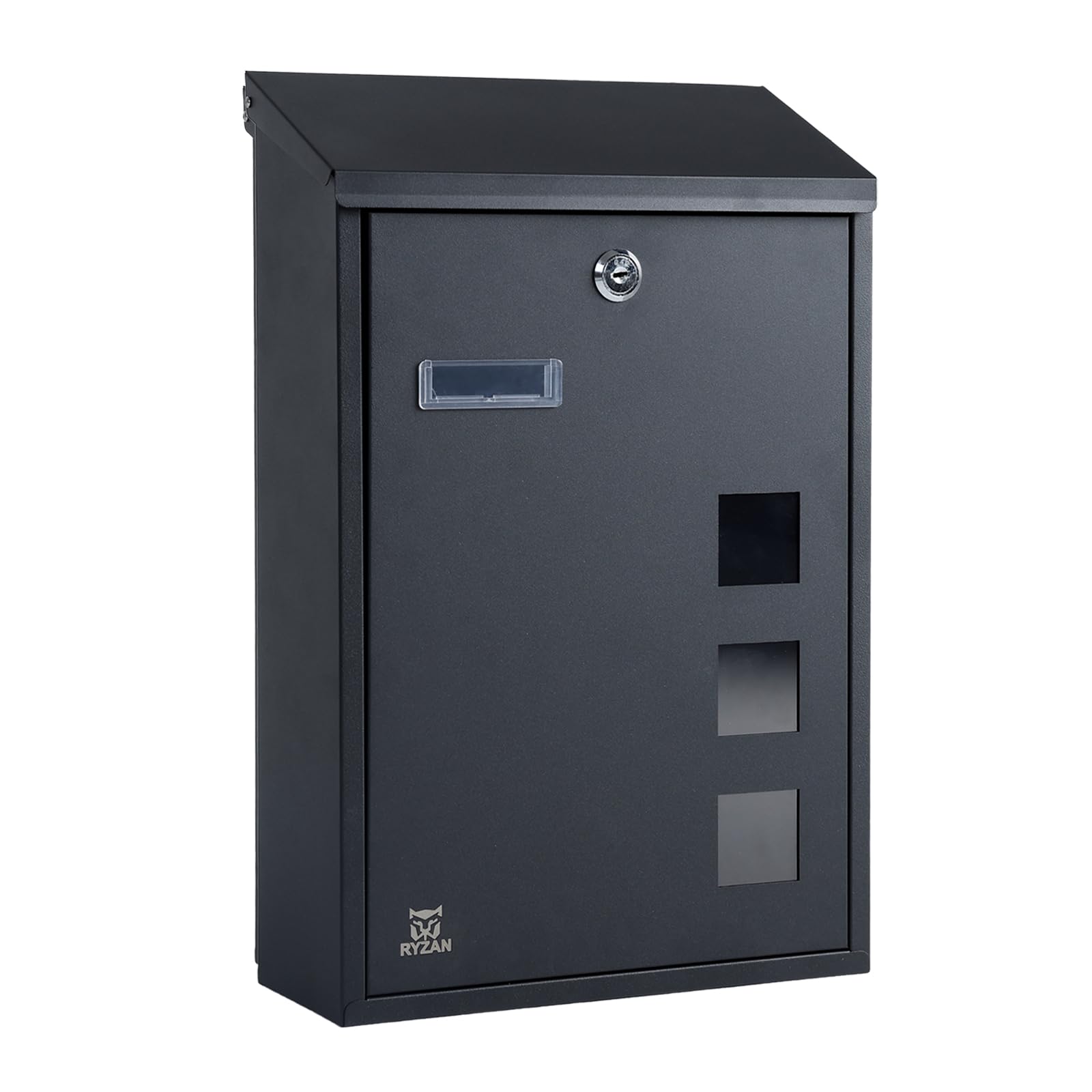 RYZAN Wall Mounted Letterbox, Mailbox,Copper Lock Steel Post Box Modern Delivery For Outside With Nameplate, Viewing Windows Easy Install Lockable Weatherproof Large Letter Post 11.5 x 25.5 x 39.5 cm