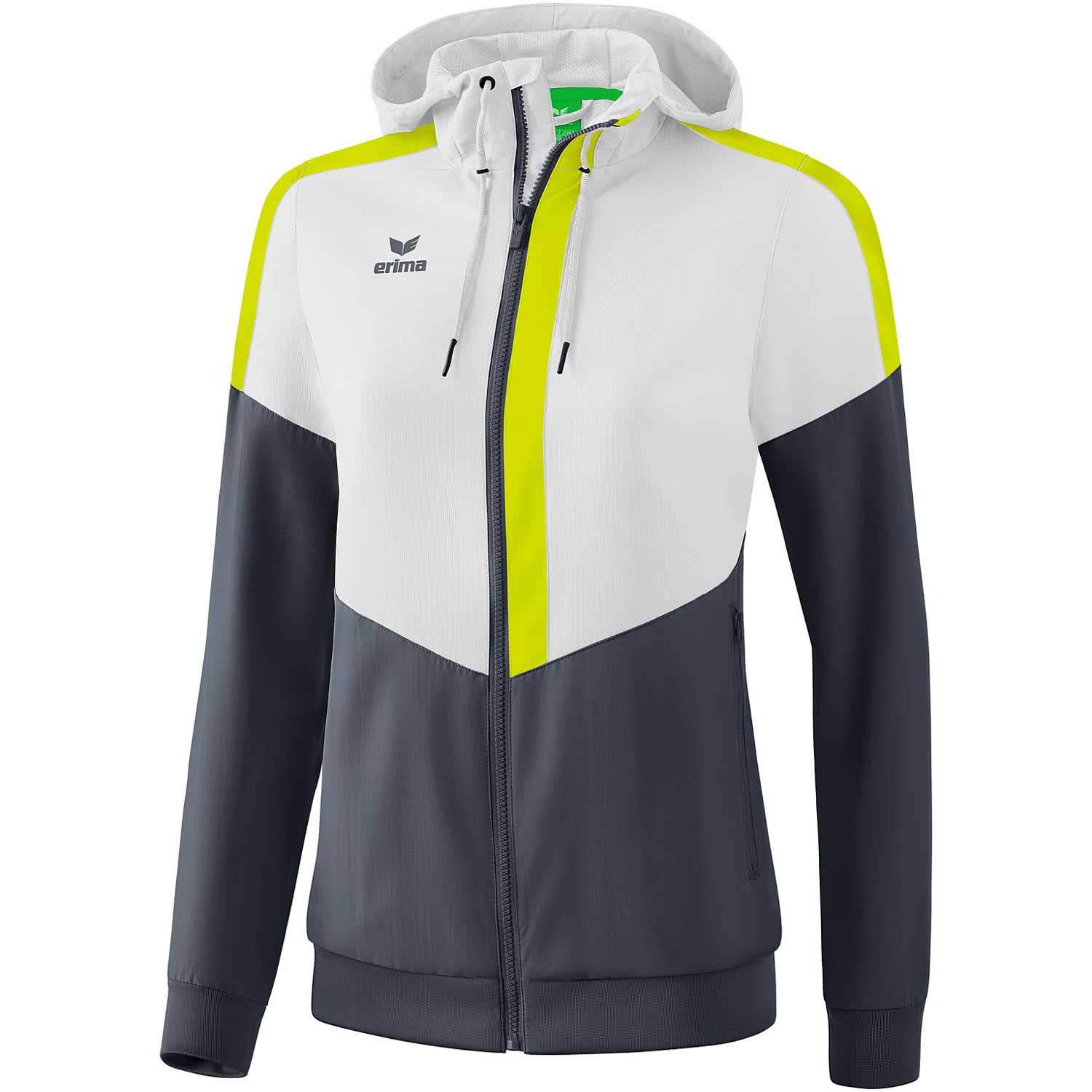 Erima Squad Track Top Jacket with Hood - White/Slate Grey/Bio Lime, 38