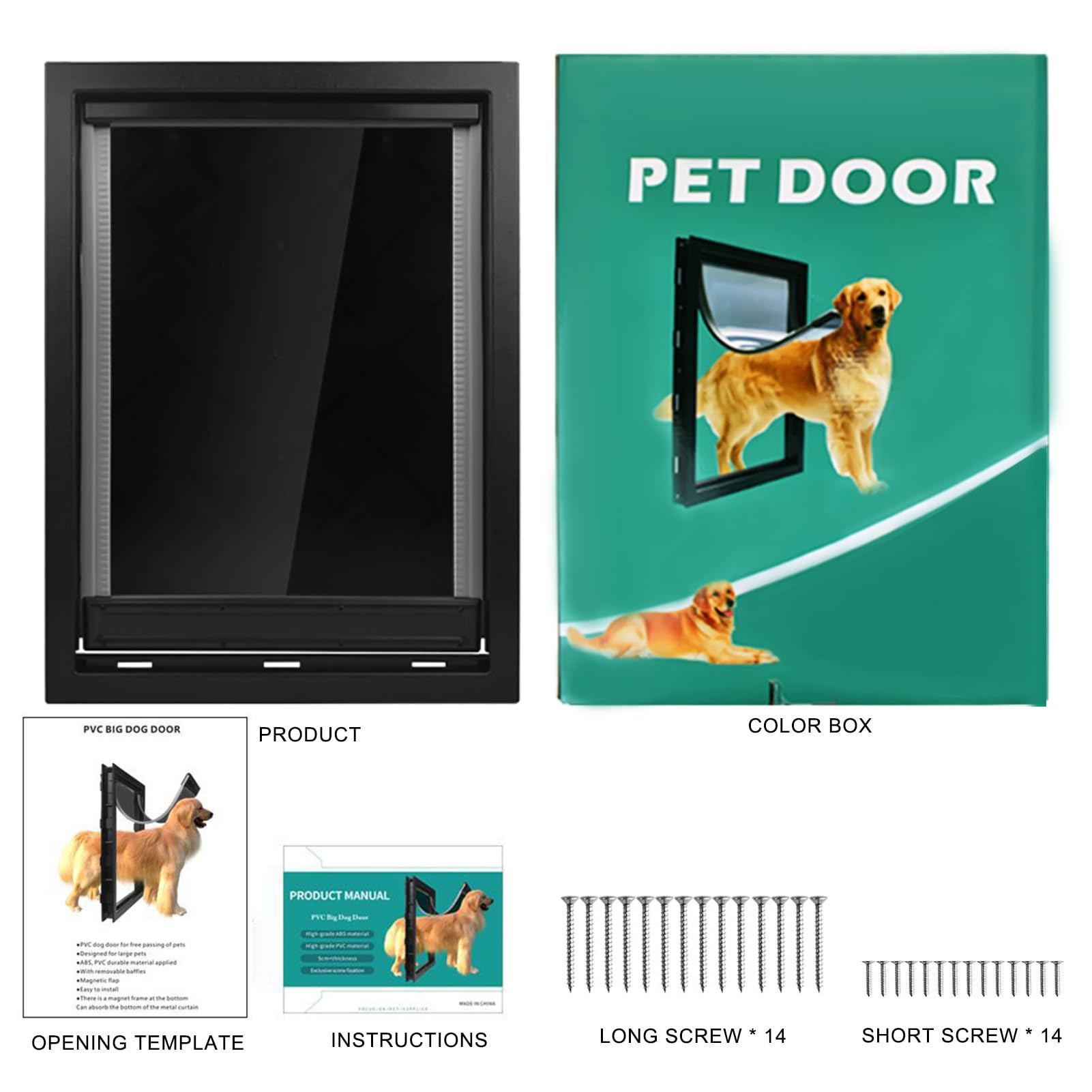 XL Hundeklappe für große Hunde, extra große Hundetür aus Kunststoff, wetterfeste Hundetür mit Magnetverschluss, Doppelklappe für Windschutz und Kälteschutz, stabile Haustiertür für Türen