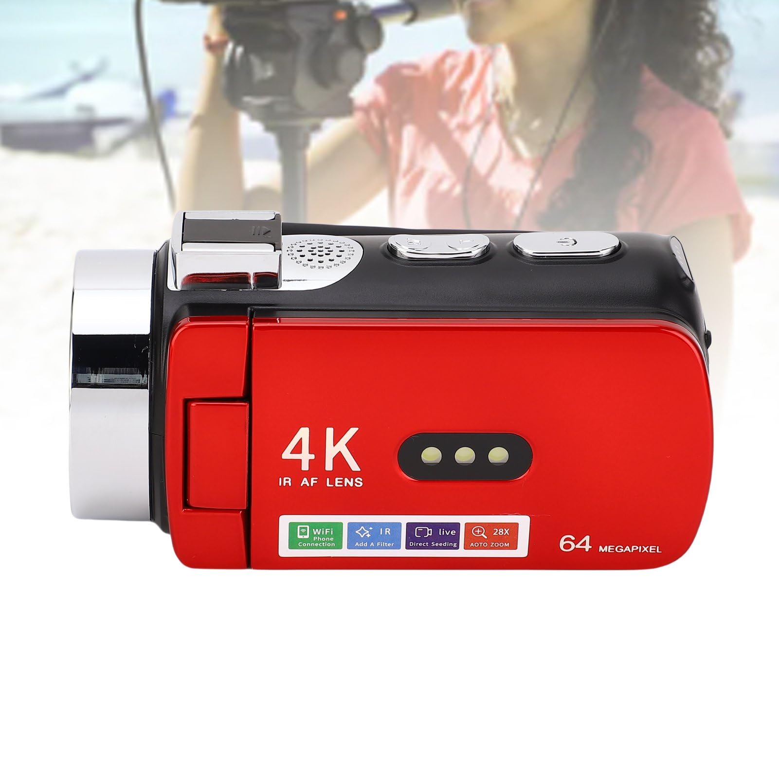 Gugxiom Videocamera Videocamera, Registratore di Fotocamere Digitali HD 4K 64MP per YouTube Tiktok, Schermata di Rotazione da 3 Pollici da 180 Gradi CARCORDERS per Bambini, Adolescenti,