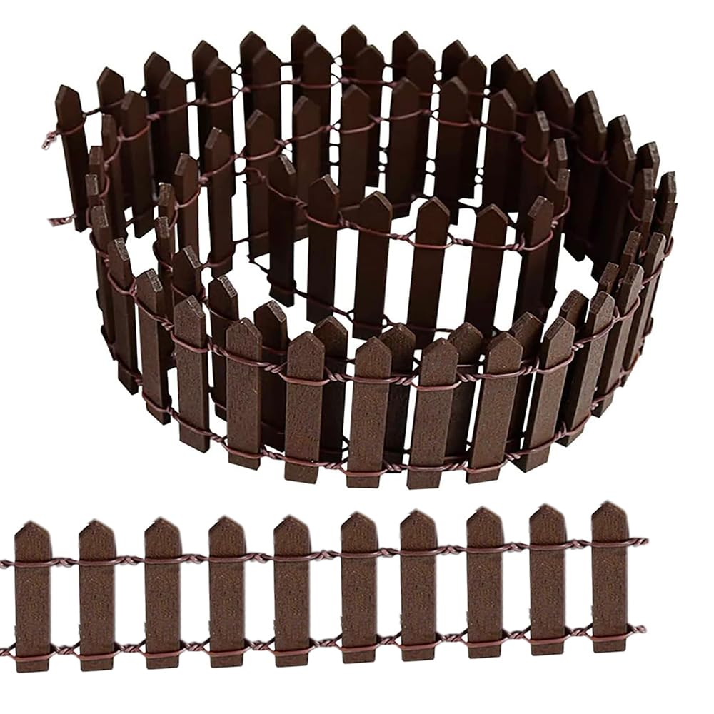Miniature Garden Fence, 3 * 90CM Small Wooden Fence Flexible Miniature Picket Fence for Micro Landscape Flower Pot Fairy Garden Decoration(Coffee)