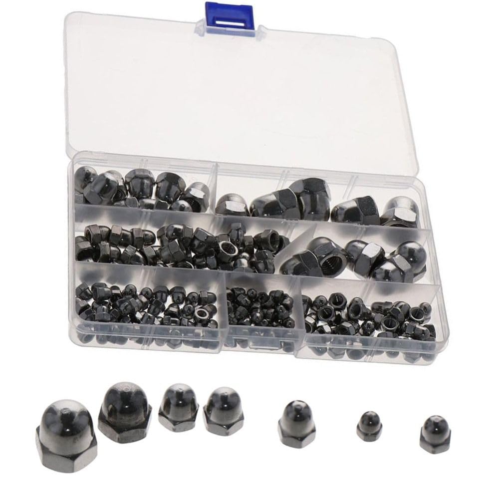 HOBBYIN 170Pcs M3 M4 M5 M6 M8 M10 M12 Metric Acorn Cap Nuts Dome Cap Hex Nuts Assortment Kit (304 Stainless Steel, 7 Common Sizes)