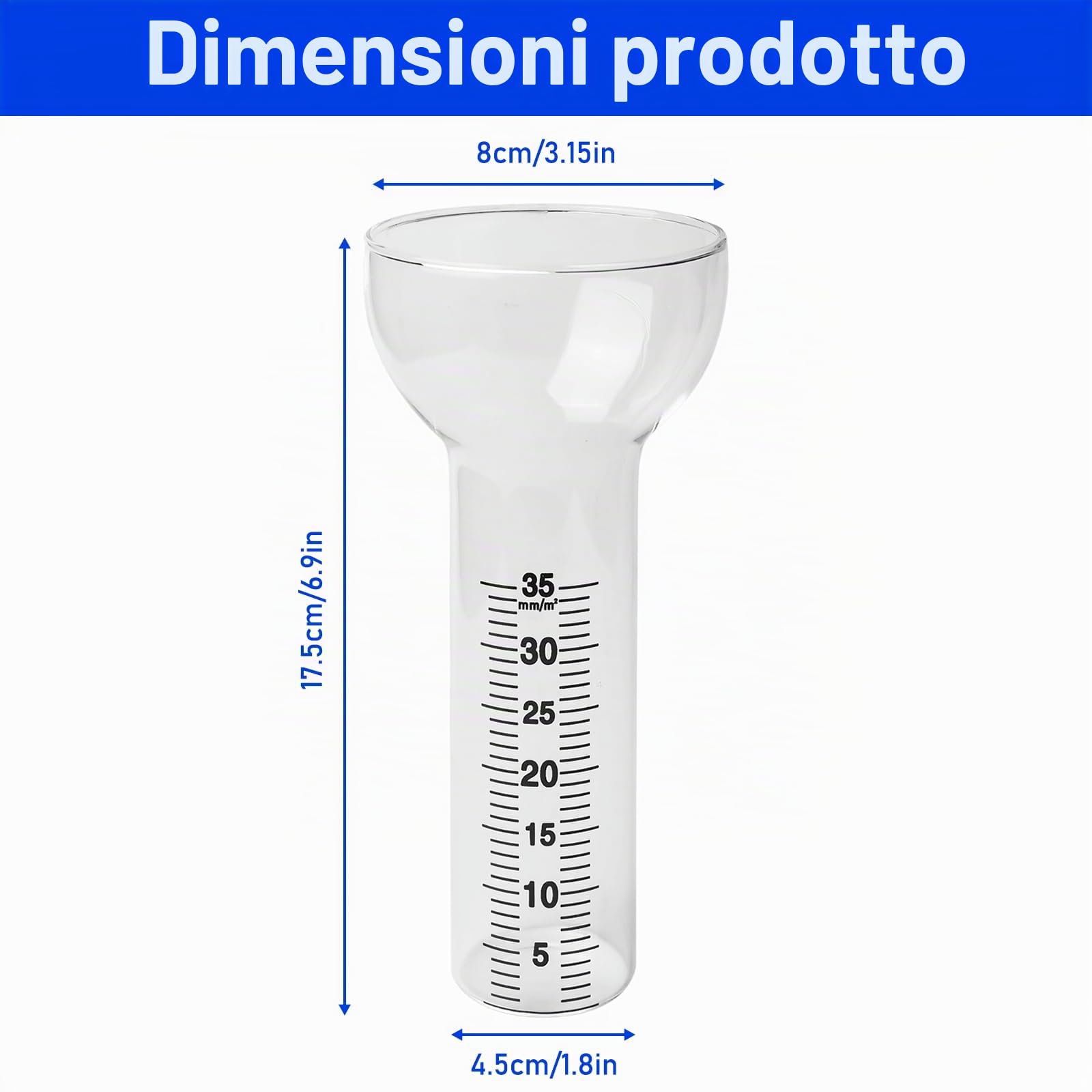BAIFULAI 2 pluviometro antigelo, vetro di ricambio per misurazioni da 1 a 35 mm, pluviometro in vetro, Rain Gauge, a forma di imbuto per la visualizzazione dell'acqua da giardino all'aperto per la