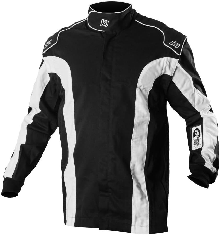 K1 Race Gear Triumph 2 Single Layer SFI-1 Proban Cotton Fire Jacket (Black/White, XXX-Small)