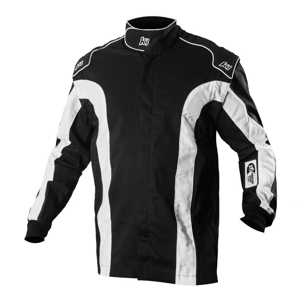 K1 Race Gear Triumph 2 Single Layer SFI-1 Proban Cotton Fire Jacket (Black/White, XXX-Small)