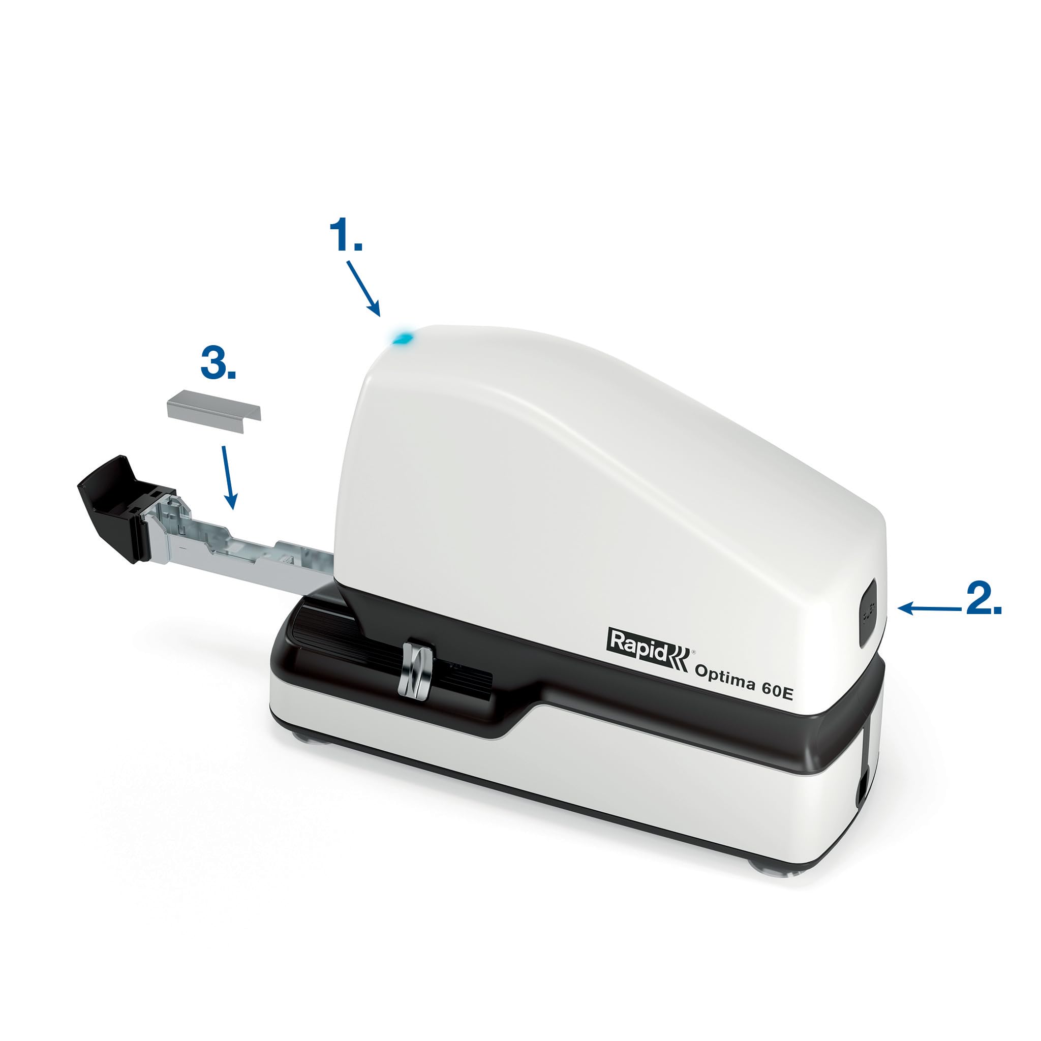 Rapid 2102355 - Grapadora Eléctrica Contactless Optima 60E, Grapadora Automática Profesional para Oficina, Diseño Resistente, 5.000 Grapas Incluidas, Blanca, 60 Hojas