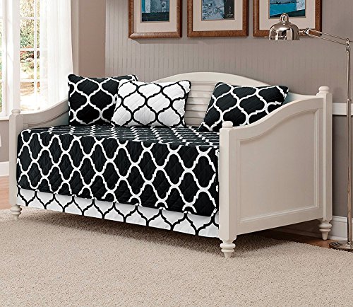 Image of Linen Plus 5pc Daybed Cover Set Quilted Bedspread New (Black /White)