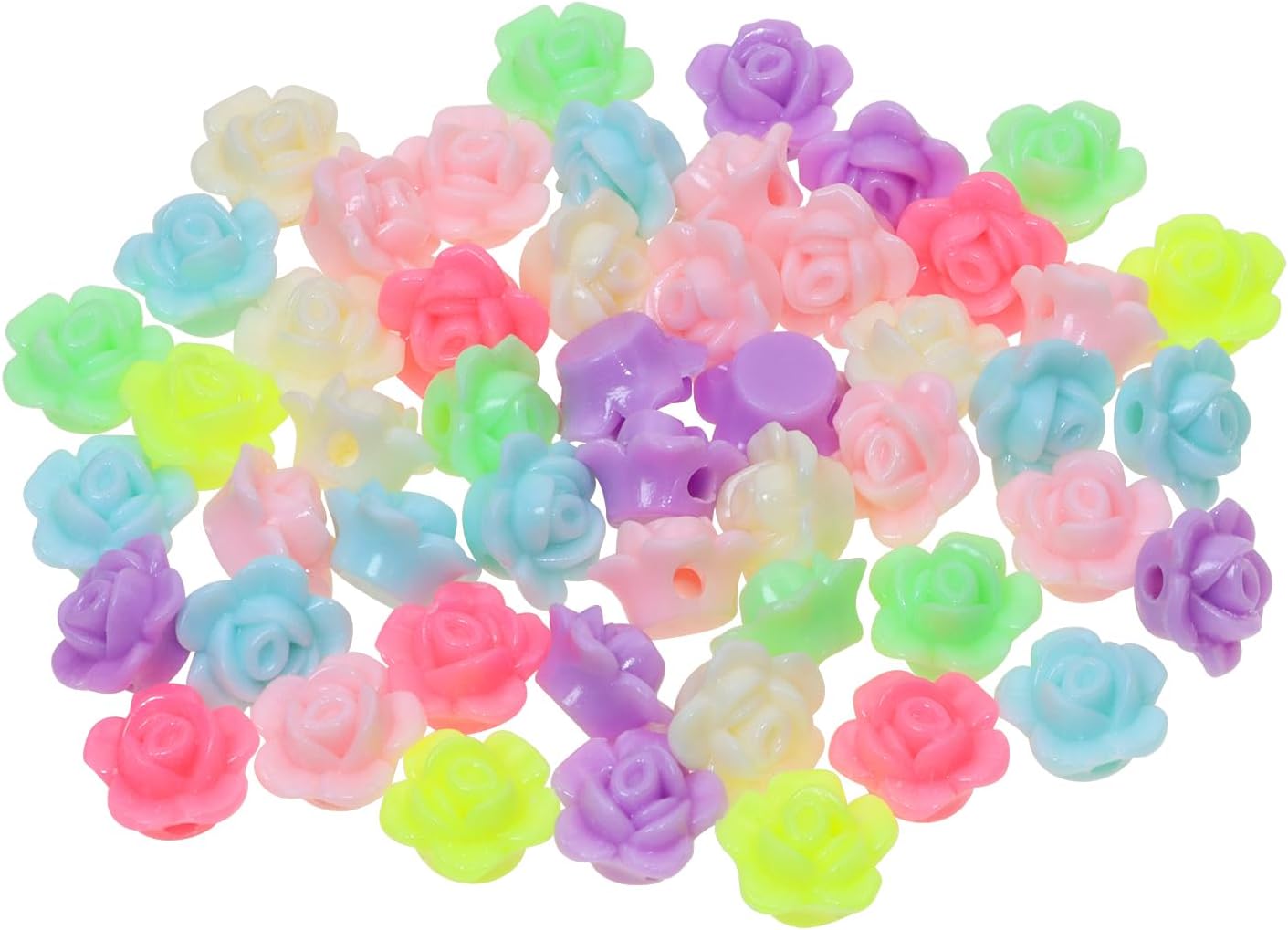 Tupalizy 100PCS Acrylic Rose Flower Beads Flat Back Floral Cabochons Colorful Spacer Beads for Bracelets Jewelry Making Necklace Earrings Keychain Rosaries DIY Crafts Scrapbooking Gifts Accessory,12mm