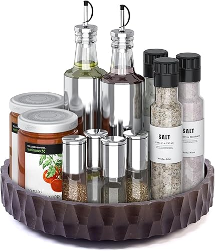 Organizador Lazy Susan de bambú, bandeja decorativa rústica de 12 pulgadas, encimera de cocina giratoria de 360, Lazy Susan para gabinete, baño,