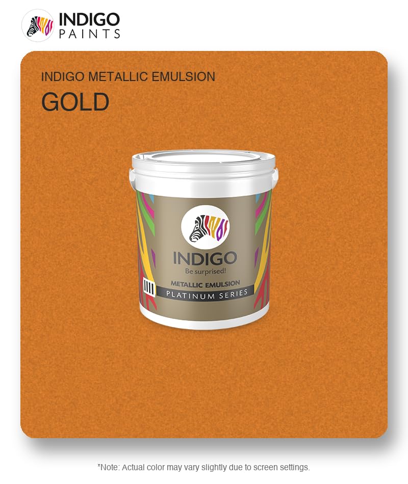 Image of Indigo Metallic Emulsion Platinum Series - Sparkling Metallic Texture Wall Paint | Water-Based | Anti-Fungal & Algae Resistant | Interior & Exterior Use | 500 ml Gold