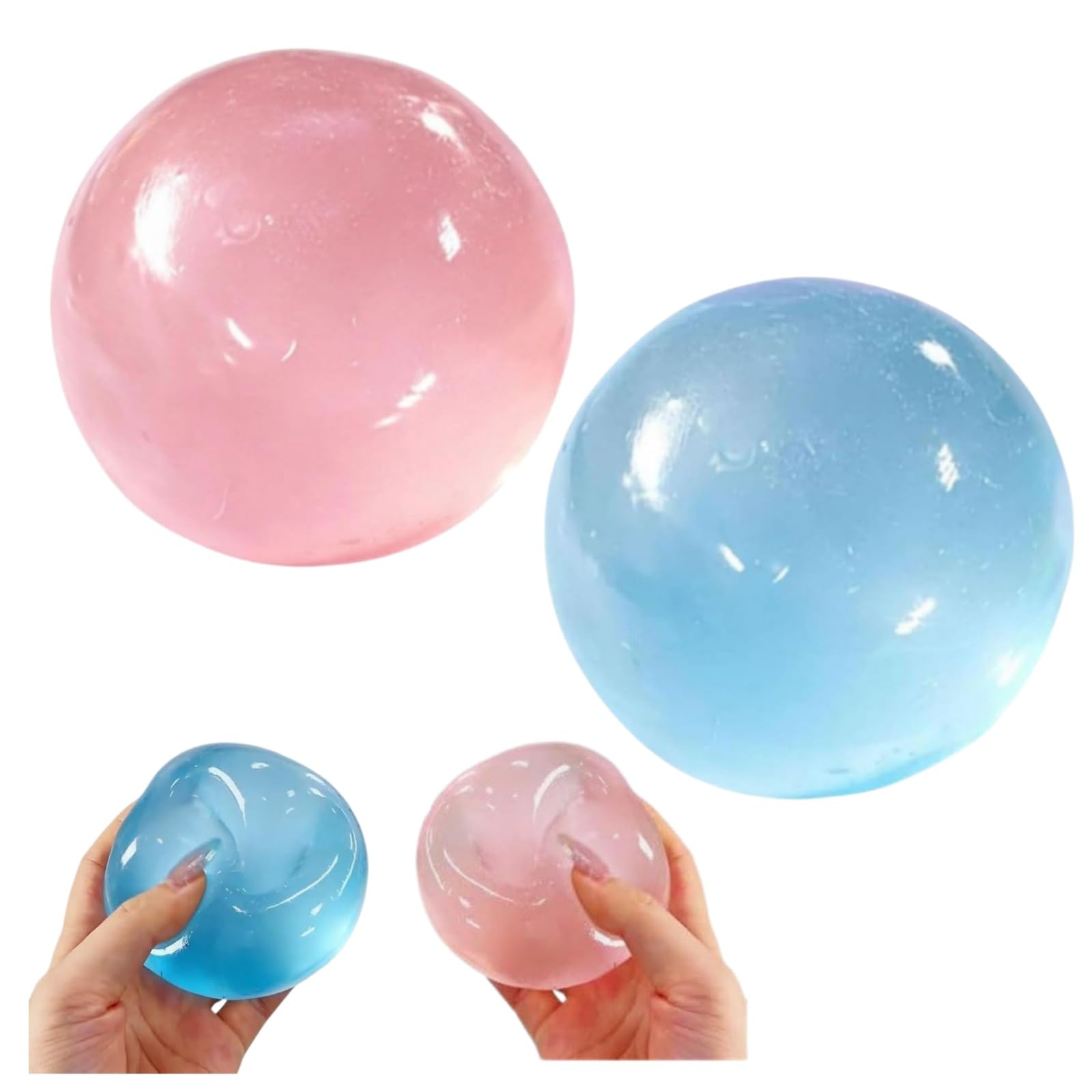 2PCS Squeeze Toy, Blue Pink Stress Ball Squishy Fidget Ball Toys Soft Sensory Squeeze Toys Stress Anxiety Relief Fidget Toys for Home Office (B)
