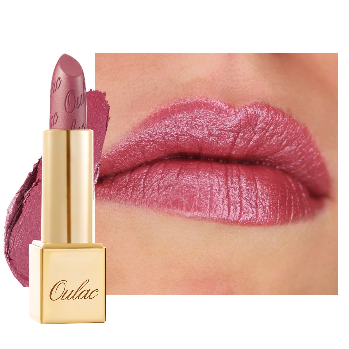 OULAC Pink Metallic Shine Lipstick, Baby Pink Glitter Long Lasting Lipsticks, High Impact Soft and Ultra Hydrating Lip Color,Vegan & Cruelty-Free, Full-Coverage Lip 4.3 g/0.15 oz Cosmopolis(01)