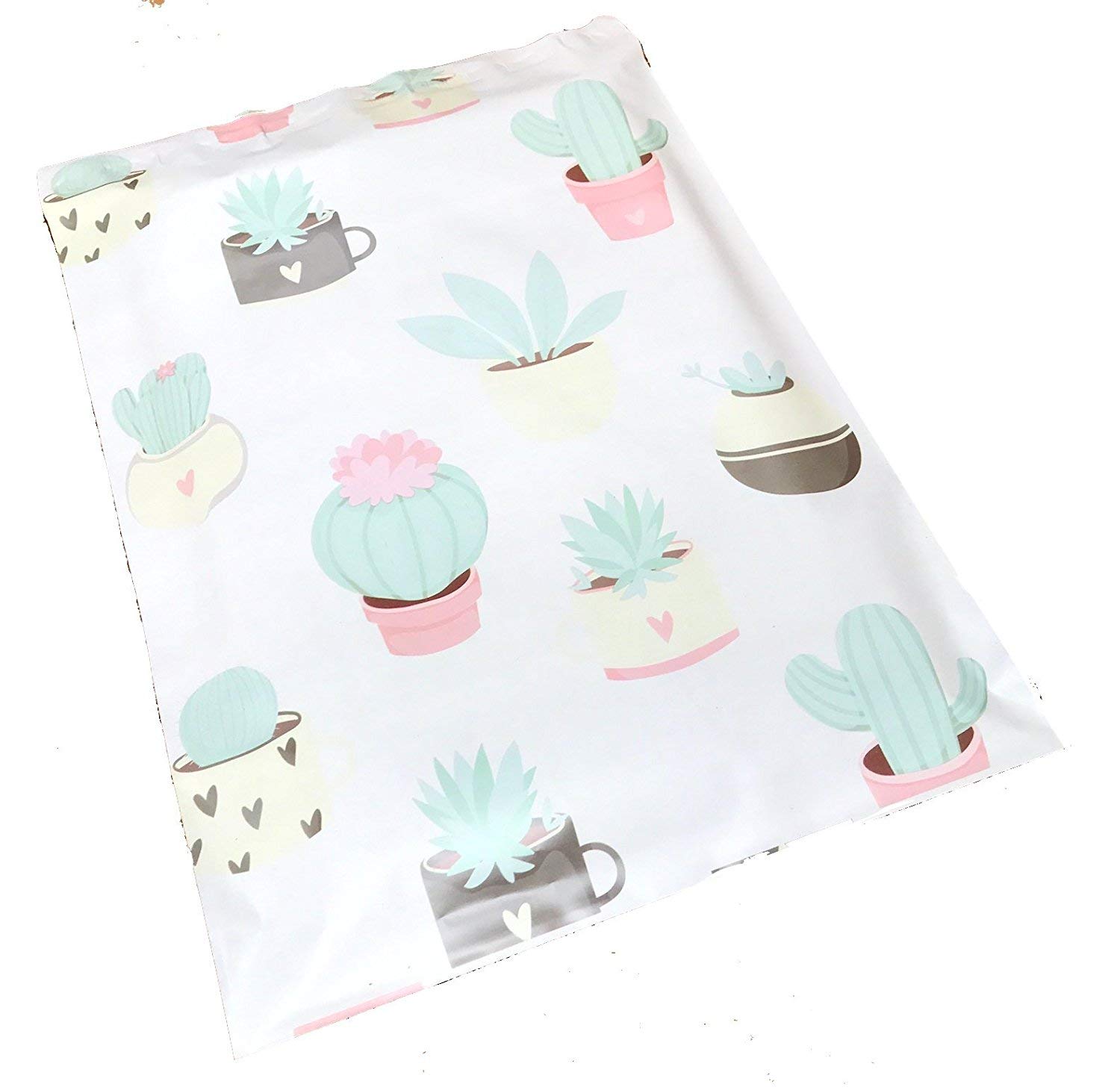 Poly Mailers Succulents Designer Mailers Custom Boutique Shipping Bags Blue & Green Plastic Shipping Envelopes #SmileMail (100 10x13)