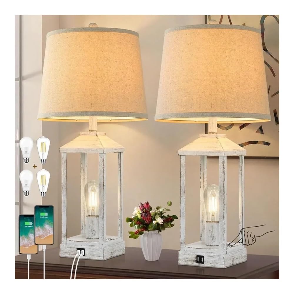 Desk Lamp, Farmhouse Nightstand Lamps Set of 2, 28" USB Touc