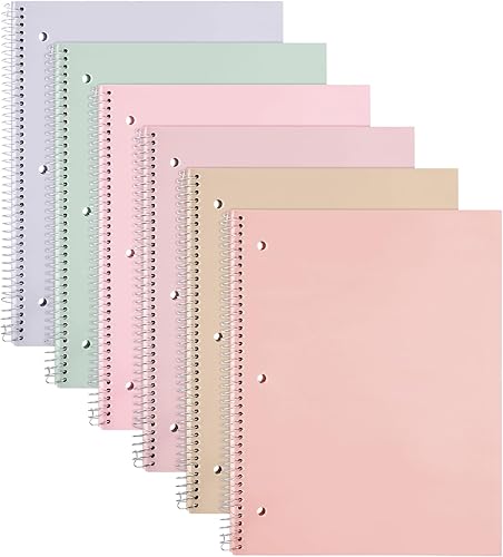 Paquete de 6 cuadernos de espiral de 3 materias de color con cubierta de plástico de polietileno y divisores de 8.5 x 11 pulgadas, impermeable, de