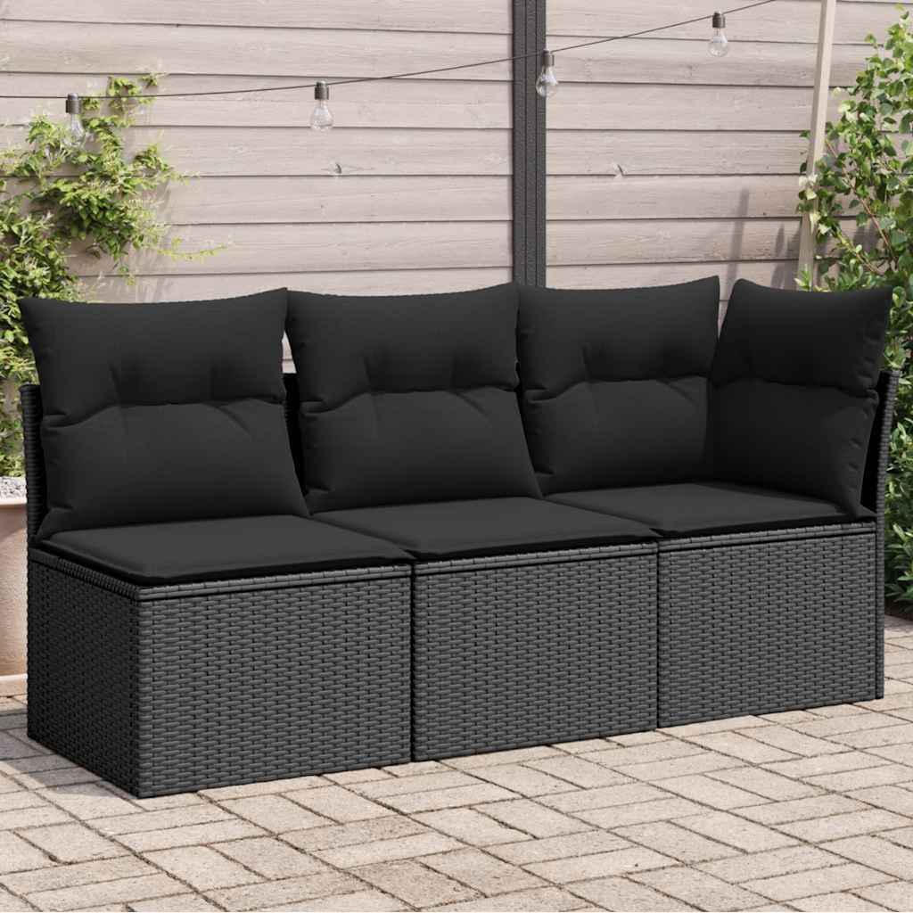 vidaXL Divano da Giardino con Cuscini 3 posti Nero in polyrattan