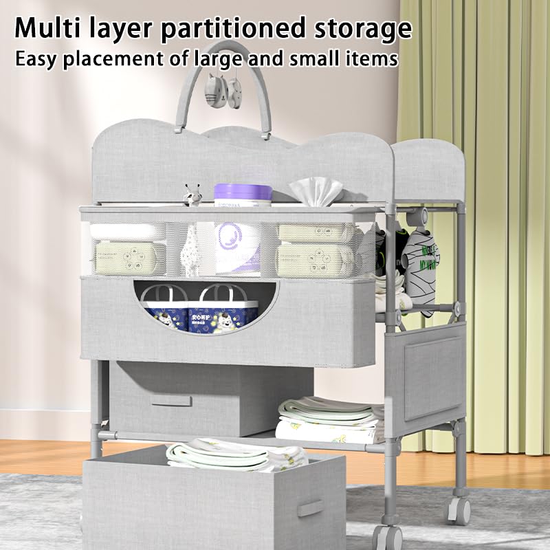 Baby Changing Table, Versatile Foldable Changing Table, Waterproof Diaper Changing Station, Adjustable Height with 2 Drawers,Baby Changing Station, Mobile Nursery for Infant and Newborn