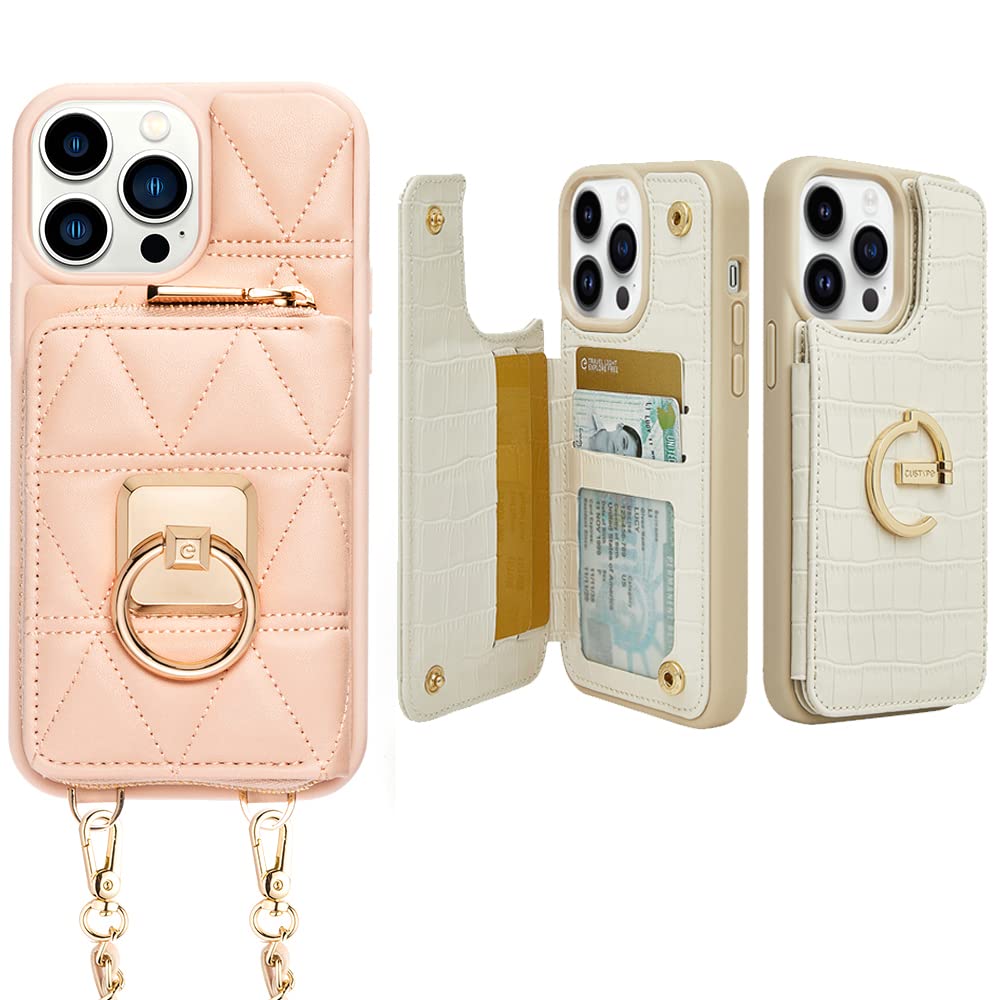 CUSTYPEfor iPhone 13 Pro Max Wallet Case with Card Holder,Ring holder Kickstand Card Slots Case,Luxury Leather Protective Case with Fashion Designs for Women and Girls for iPhone 13Pro Max 6.7"-white