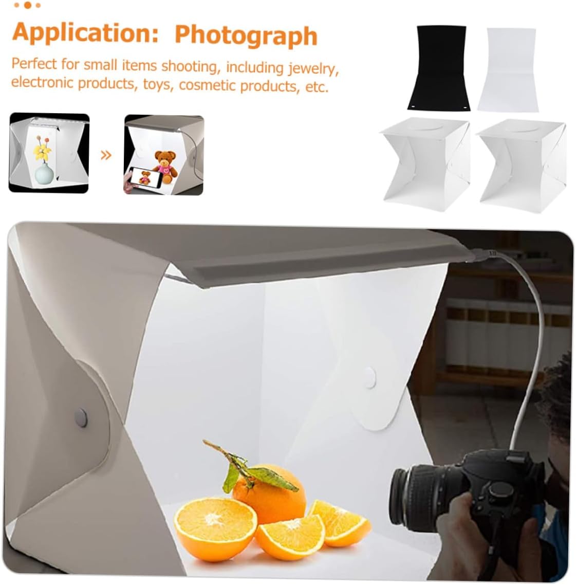 DOITOOL Portable Photo Light Box Kit with 30cm Mini Soft LED Lights, Black and White Backdrops, Professional Photography Shooting Tent for Product and Jewelry Photoshoot