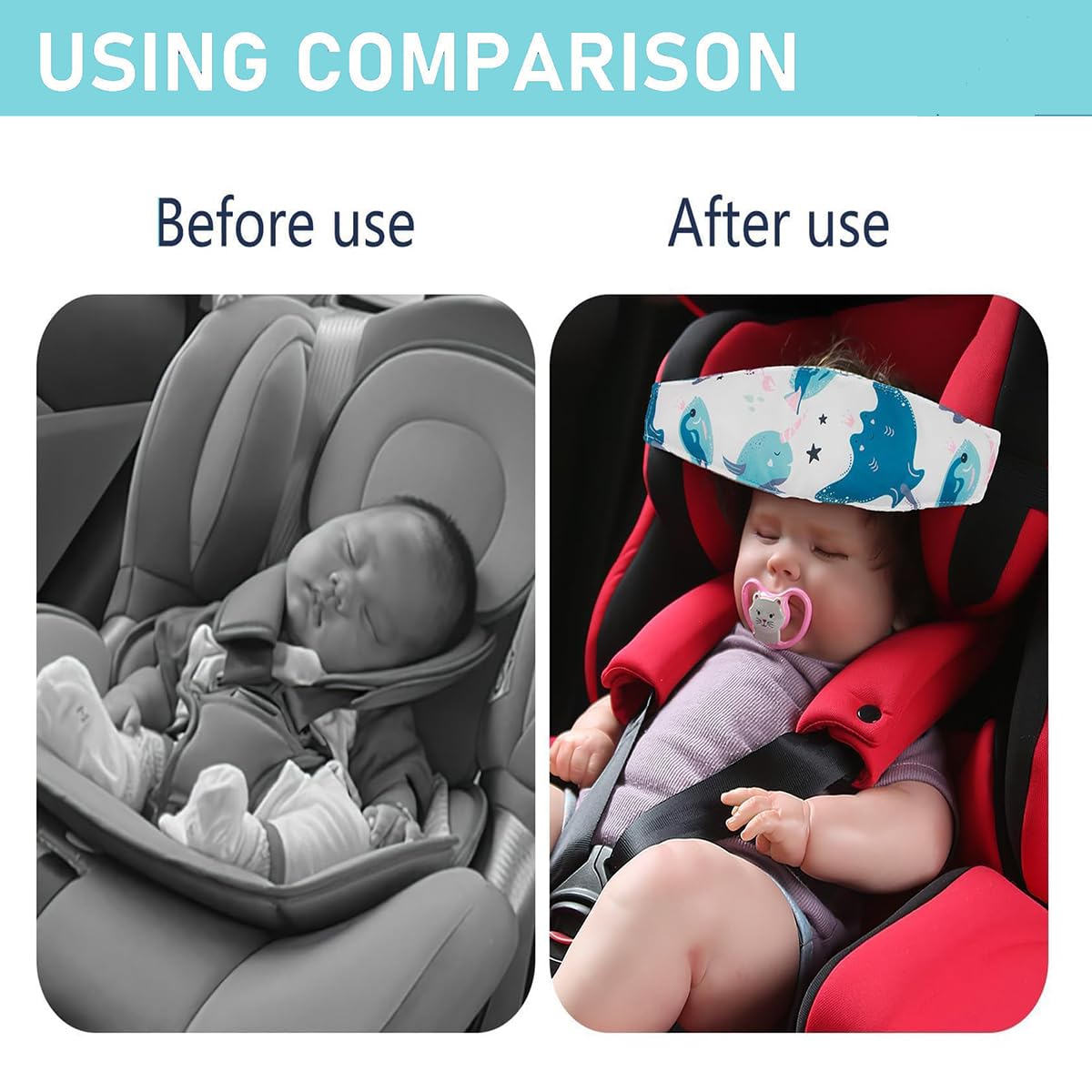 Reposacabezas Coche 2 Unidades para Niños,Sujeta Cabezas Ajustable con Sistema Antivuelco,Soporte Bebé en el Auto,Cinta Seguridad Dormir Viajes,Accesorio Universal con Protección de Cuello y Hombros — view 3