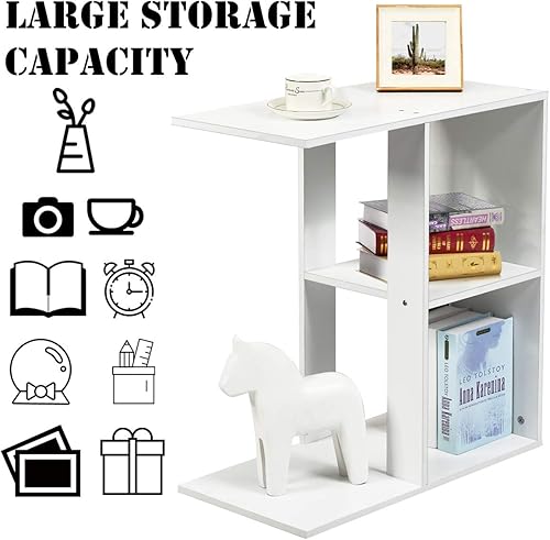 Miniatura 6 de Giantex Mesa auxiliar estrecha, mesa auxiliar en forma de C con estante de almacenamiento, bandeja de TV para entrenador, sofá, sala de estar,