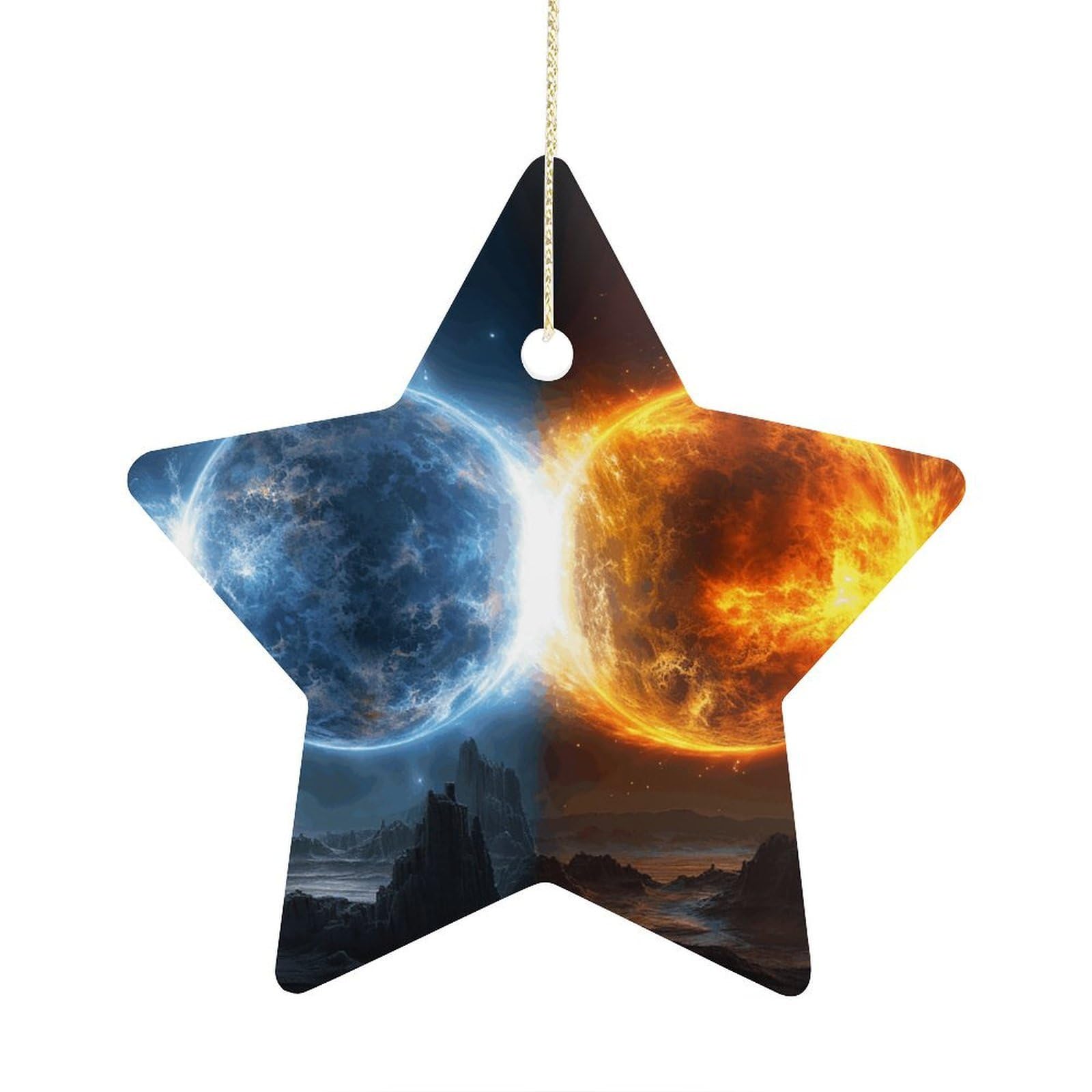 Fodpand Women's Style Fire And Water Planets Ornament With String, Keepsake Hanging Decorations,Ceramic Ornaments For Men Indoor Home Holiday Party Gifts