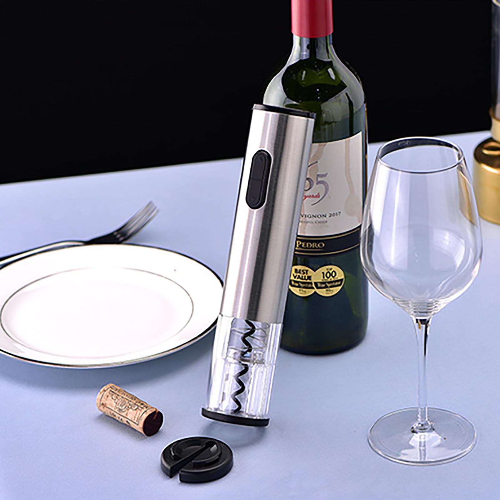 Abridor de vino eléctrico, con cortador de aluminio, abridor de vino reutilizable de acero inoxidable recargable, para fiesta en casa, bar, al aire libre, fiesta, restaurante y catering, regalo para