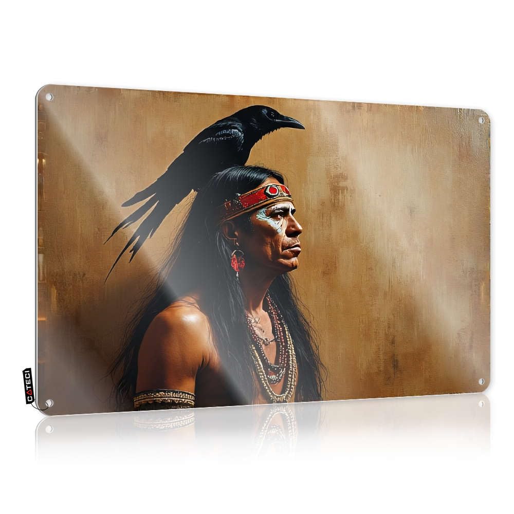 Fzfn Colour Cool Wall Decor Accessory Poster | A Native American Warrior With A Raven On His Shoulder. Nice Decorative Wall Art Ready To Hang For Entrance(20X30cm)