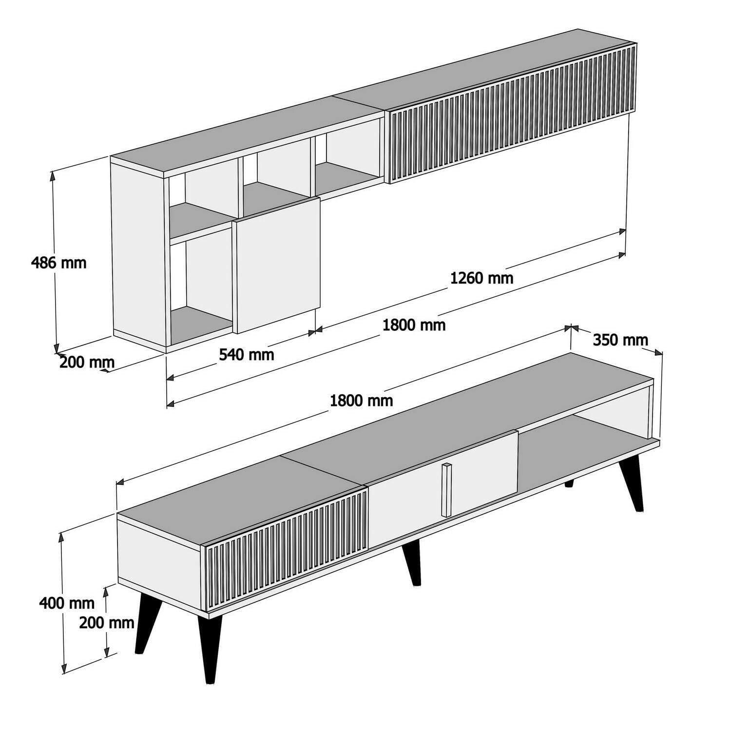 Dmora Parete attrezzata Gemini, Composizione Soggiorno, Mobile Salotto Multiuso, Armadio Porta TV, 180x35h40 cm, Noce e Bianco Marmo