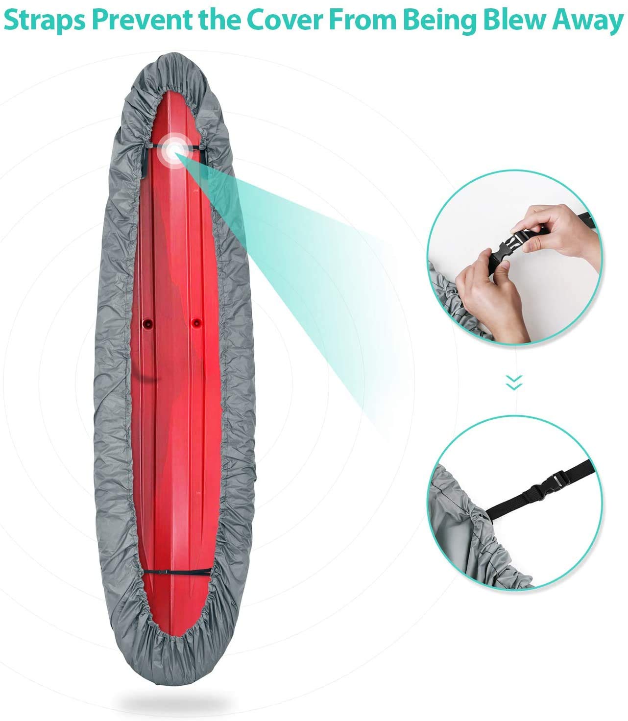 POFET Professional Waterproof Kayak Canoe Cover, Outdoor Storage Dust Cover UV Sunblock Shield Protector for Fishing Boat/Kayak/Canoe