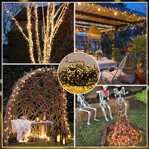 A.bigwhale Catena luminosa solare per esterni, resistente alle intemperie, [2 pezzi] 12 m, 100 LED, luce bianca calda, 8 modalità per giardino, balcone, matrimonio, terrazza, Natale, festa