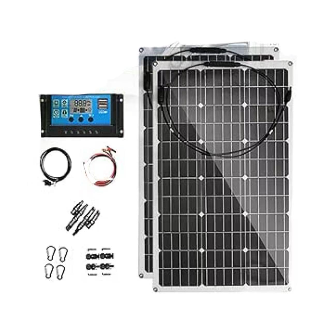 Elastyczny zestaw monokrystalicznych paneli słonecznych 600 W (2 x 300 W) 12 V-24 V z kontrolerem ładowania 40 A MPPT – do kampera, łodzi, na kemping, do użytku domowego