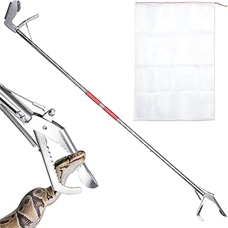 PEUTIER Snake Grabber Tool, Wide Jaws Snake Tongs Grabber with Snake Bag Serrated Design Foldable Professional Snake Grabb...