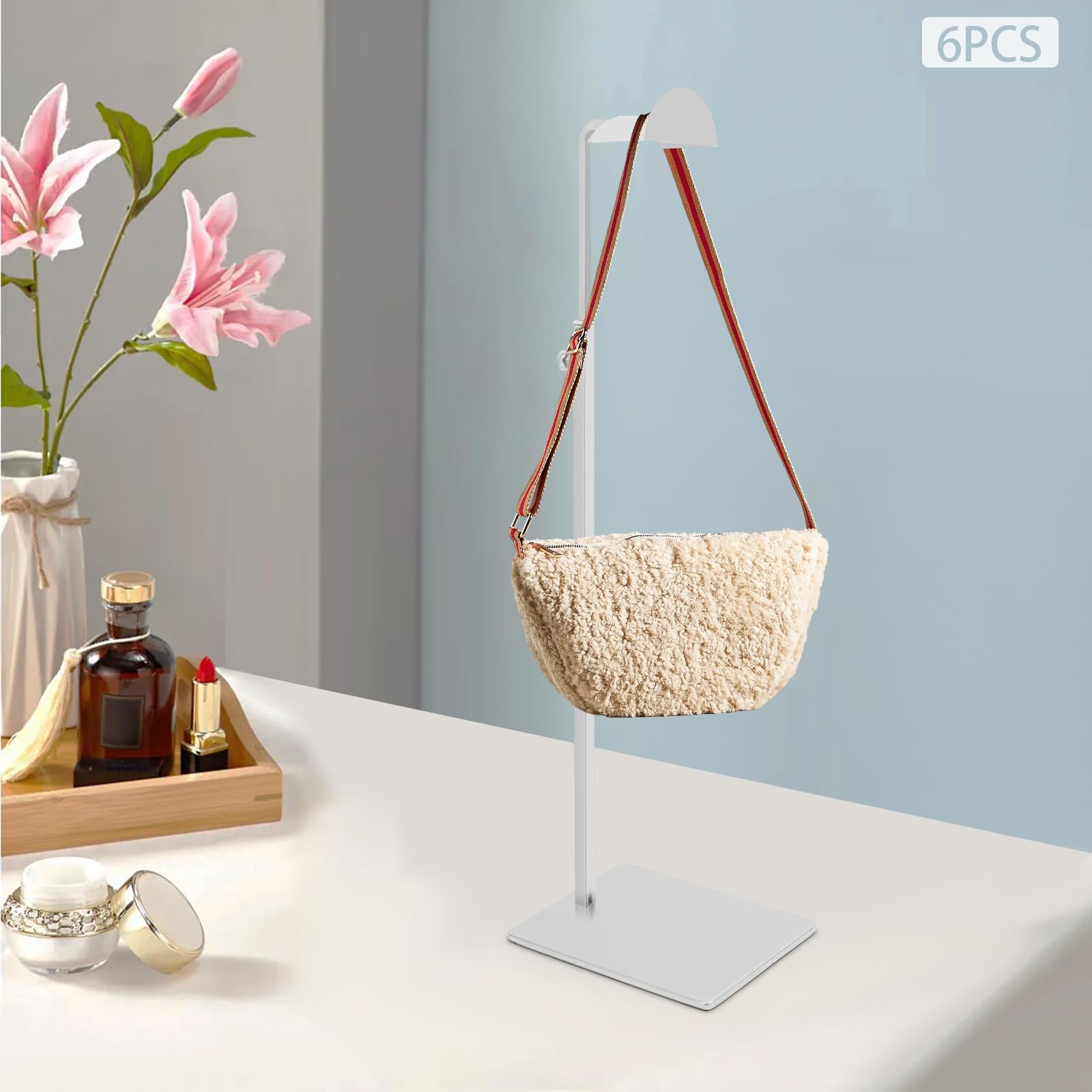 6pcs espositore per borsa in titanio, supporto per borsa regolabile in altezza 40-66 cm con finitura a specchio lucidata, borsa espositore per bancone, negozio ed esposizione