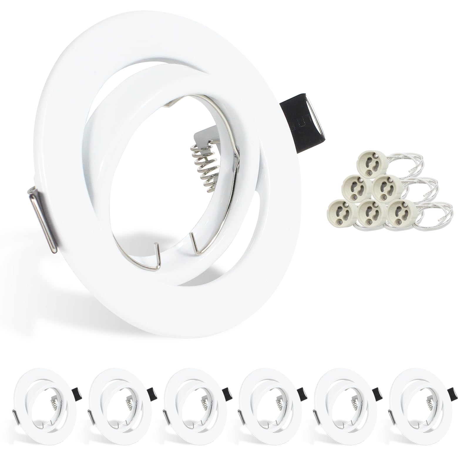 HiBay 6X Recessed Ceiling Lights GU10 Spotlight 360° Tiltable Downlights Round Matte White Spotlights for Kitchen Bedroom, 240V, 90mm Outer Diameter, 68-85mm Cut-Out Holes, Without Bulb
