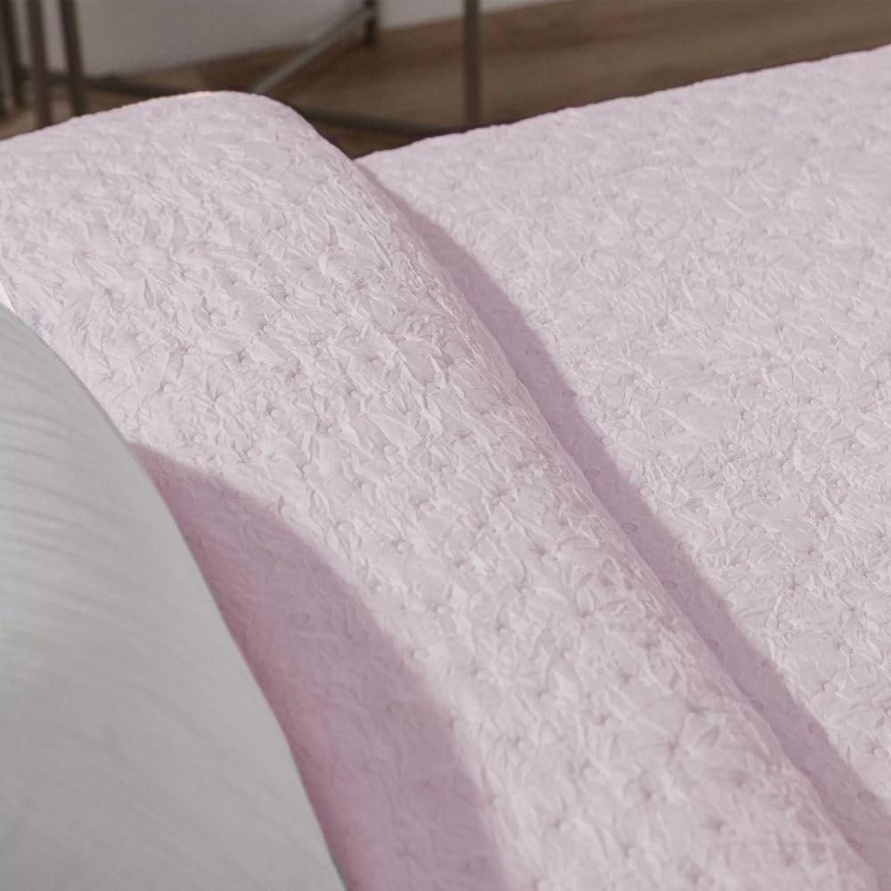 Manterol Colcha bouti Textura Fruncida con topitos y Volante Blanco - Polka (c.04 Malva Empolvado, 135/140 cm)