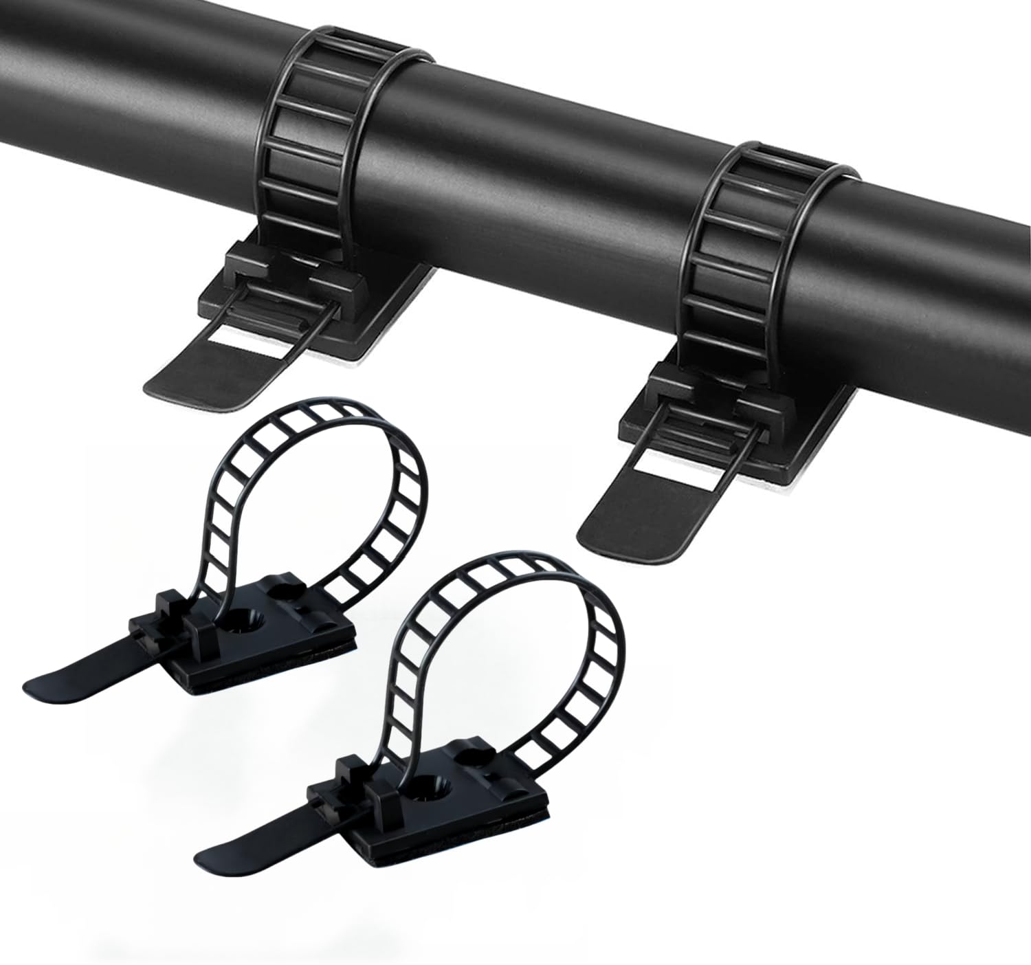 HOGOOD 100Pcs Adjustable Adhesive Cable Management Clips, Nylon Cable Strap Ties Wire Holder Clips Clamps Organizer wire for TV PC Ethernet Cable Desk Home Office - 6Inch/9.5cm (Black), ACT-17