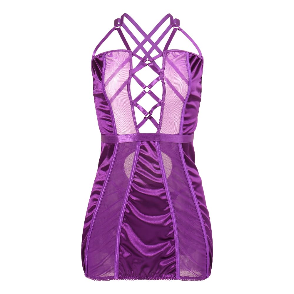 WBDWWTD Damskie seksowne niegrzeczne body typu babydoll komplet bielizny przezroczysta siateczka koszula nocna prześwitują głębokie V Teddy Negeligees koszulka pusta sukienka bielizna nocna ze