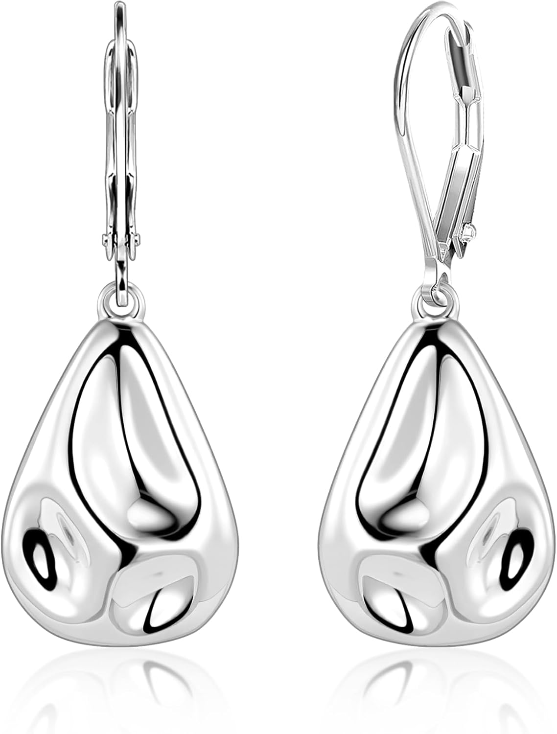 925 Sterling Silver Teardrop Dangle Earrings, Hypoallergenic 14k Gold Plated Hammered Waterdrop Earring for Women Trendy Statement Dangling Drop Leverback Earrings Gifts in Jewelry Box
