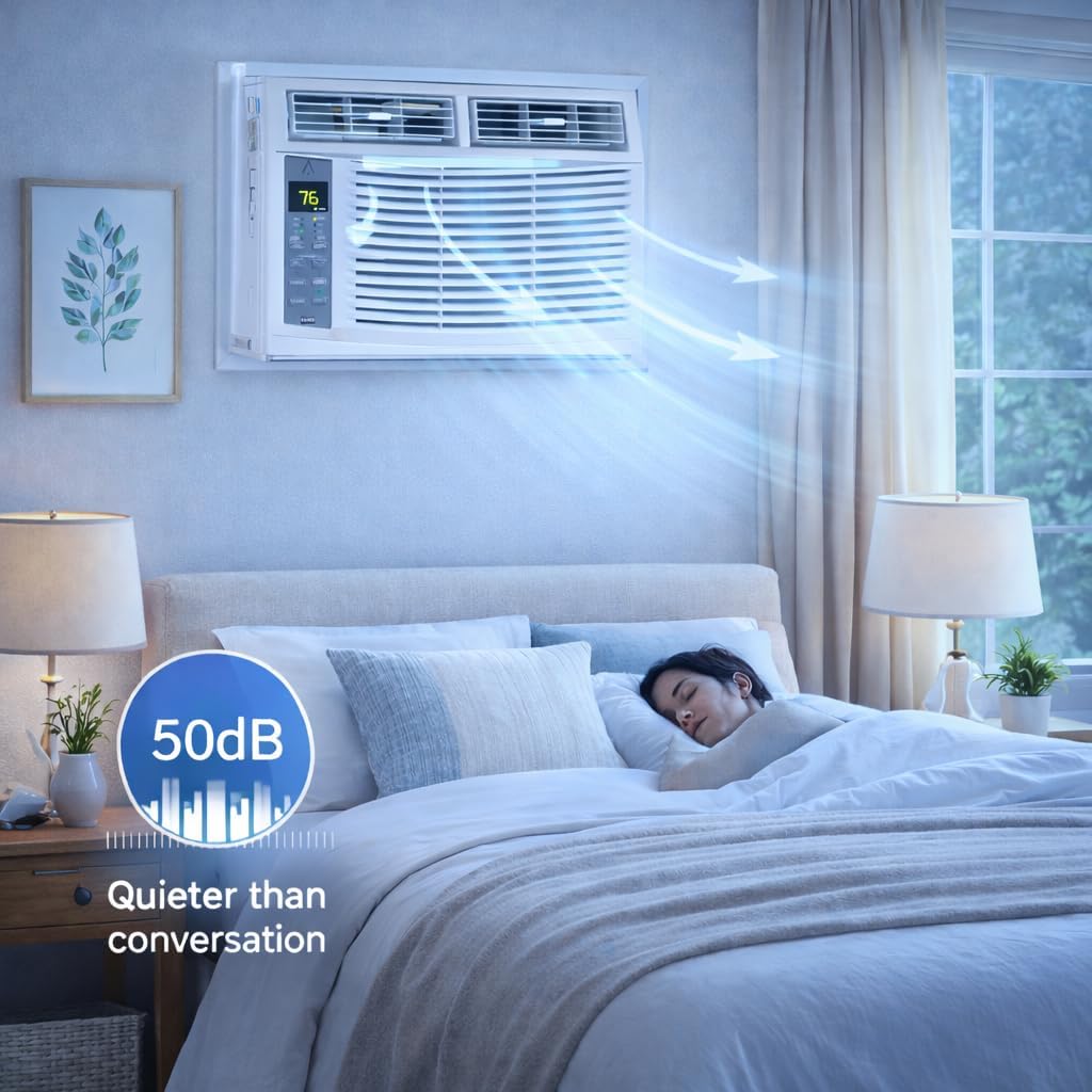6000 BTU Window Air Conditioner with WiFi, Window AC Unit Cools Up to 250 Sq. Ft., Energy Saving with Remote & App Control & Timer Function, Perfect for Small Rooms, Living Room, Office