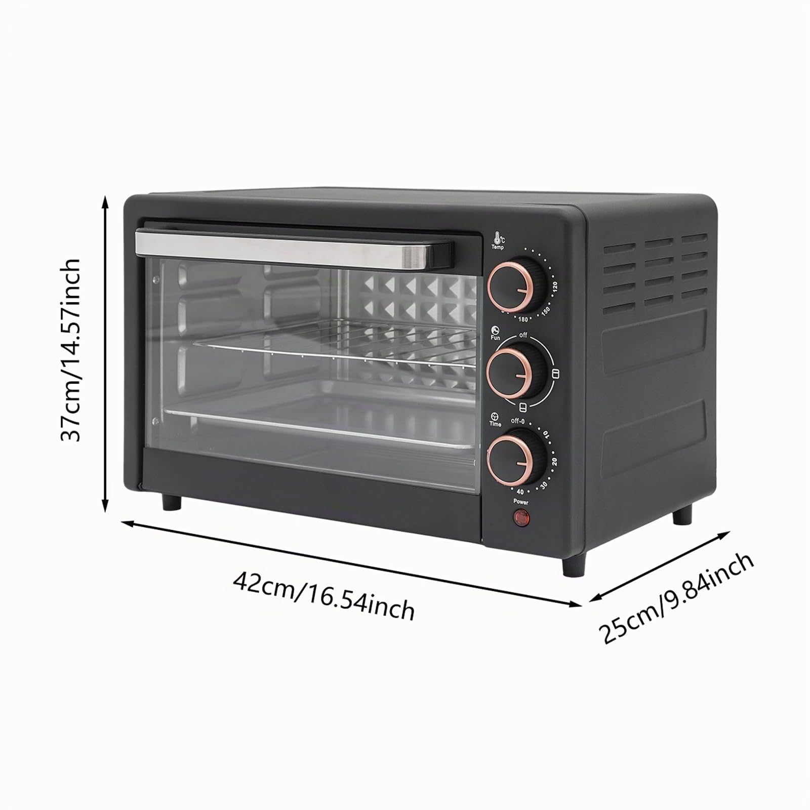 Mini forno da 22 l, piccolo forno con bistecchiera e griglia, 1000 W, 120-250 °C, timer 0-60 minuti, mini forno per famiglie, feste, snack bar