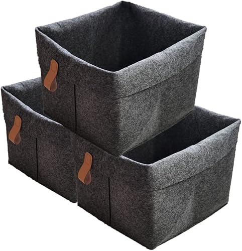 MILILOVE Cesta de almacenamiento de fieltro de 9 x 9 x 10 pulgadas cubo de almacenamiento de tela de tela cesta organizadora plegable con asa para