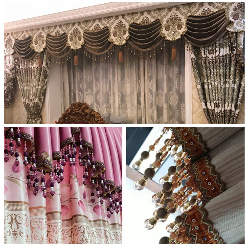 Dentelle de rideau, garniture de franges, garniture de perles tressées à suspendre pour coudre le bord de la couverture du rideau, pendentif décoratif, franges, décoration de table de maison (couleu