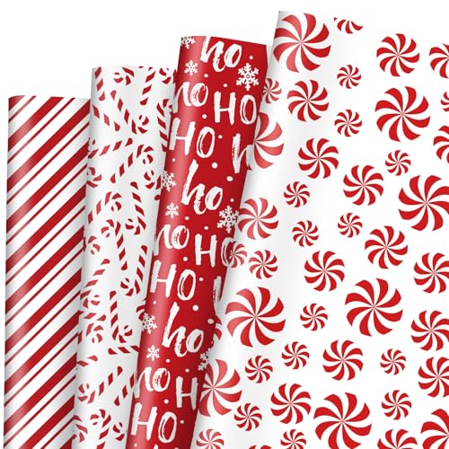 Papier cadeau de Noël rayé rouge blanc JarThenaAMCS pochette emballage fête 12 pièces