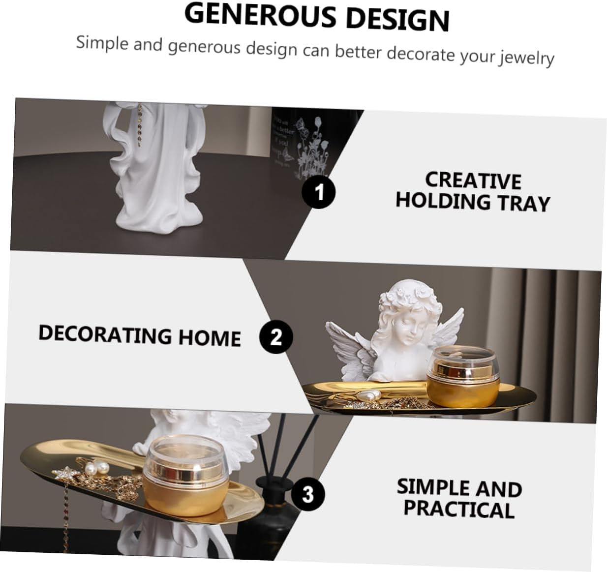 Didiseaon Angel Statue Jewelry Tray Organizer for Countertop Decorative Jewelry Dish and Vanity Storage Multifunctional Ornament for Home Office and Gift Use