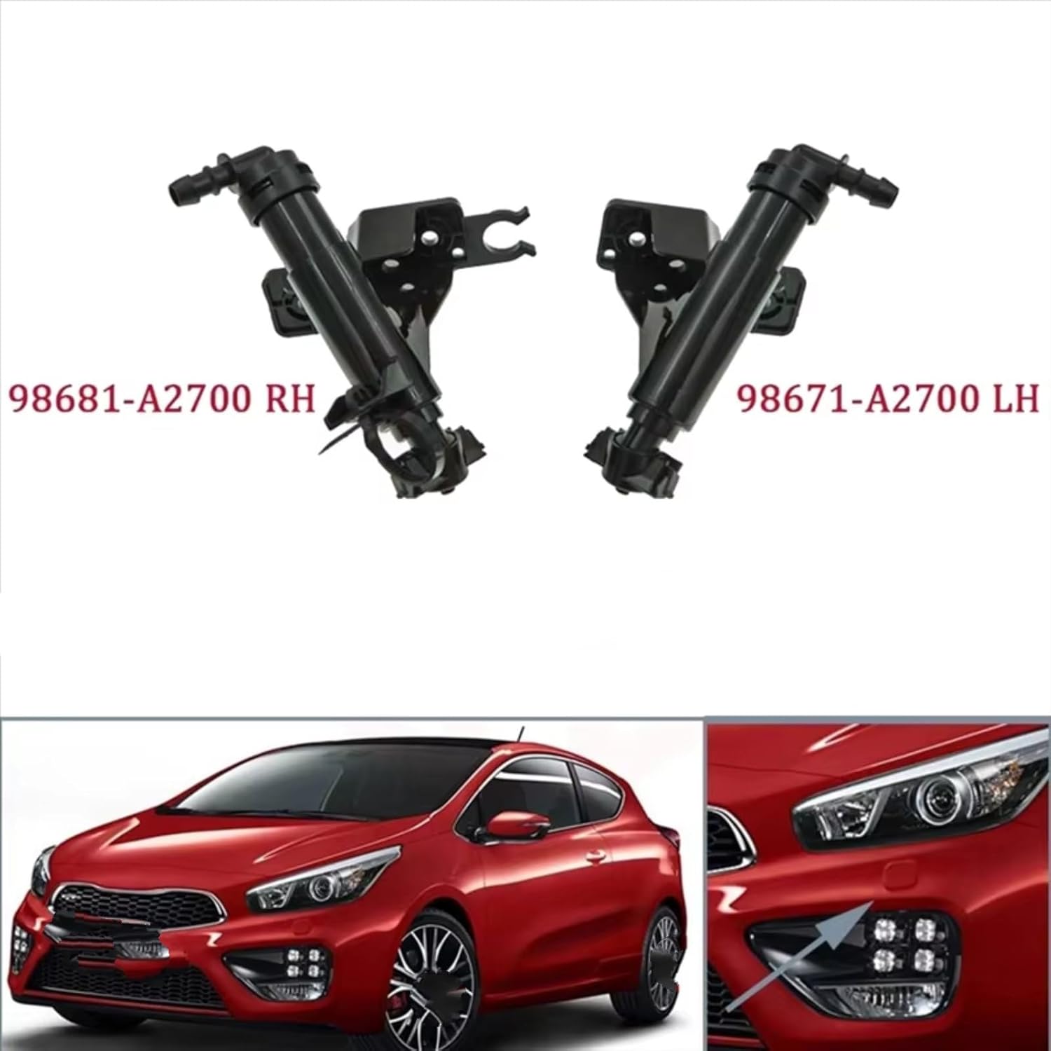 Car Bumper Headlamp Washer Nozzle Cover for Kia for Ceed 2012-2017 1Pair Car Headlight Washer Nozzle Head Light Lamp Cleaning Water Spray 98671-A2700 98672-A2700